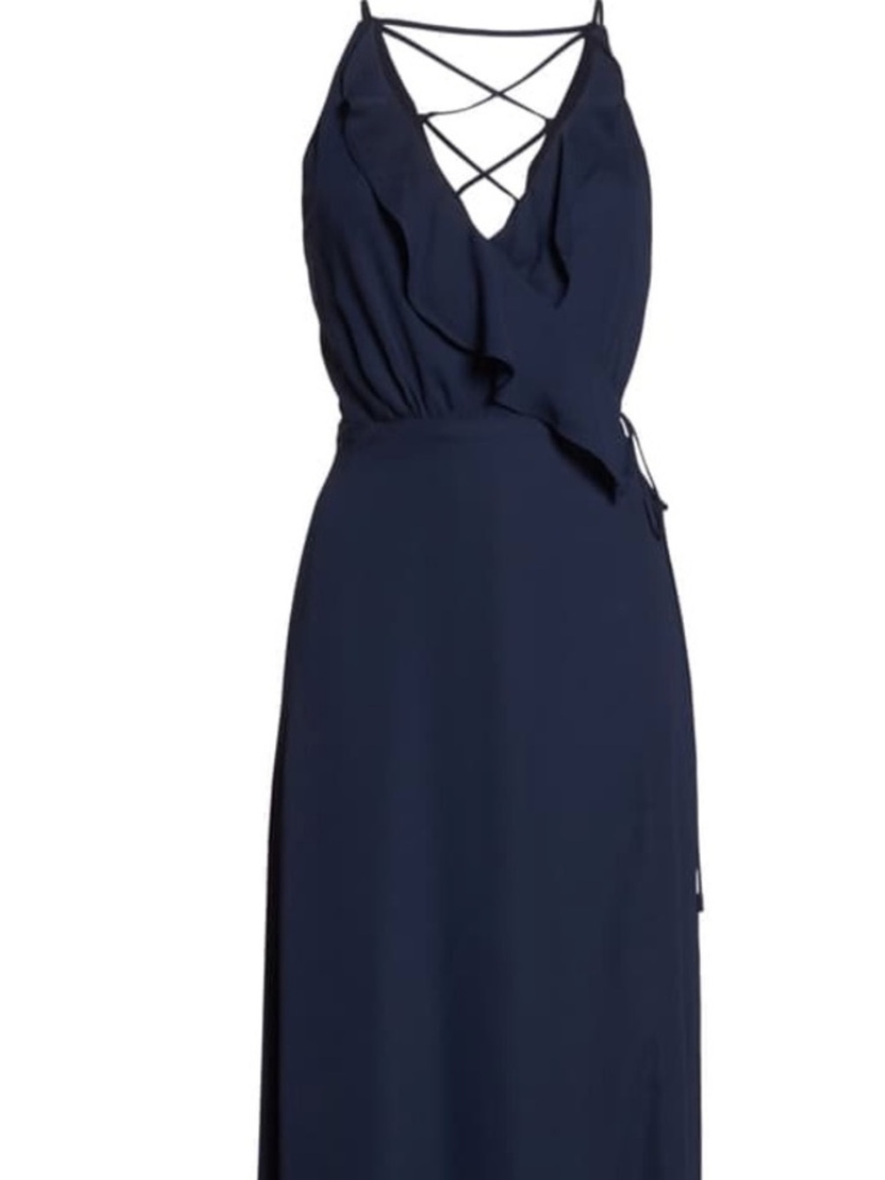 Wayf Navy Ruffle V‑Neck dress - the Jamie ruffle wrap navy gown